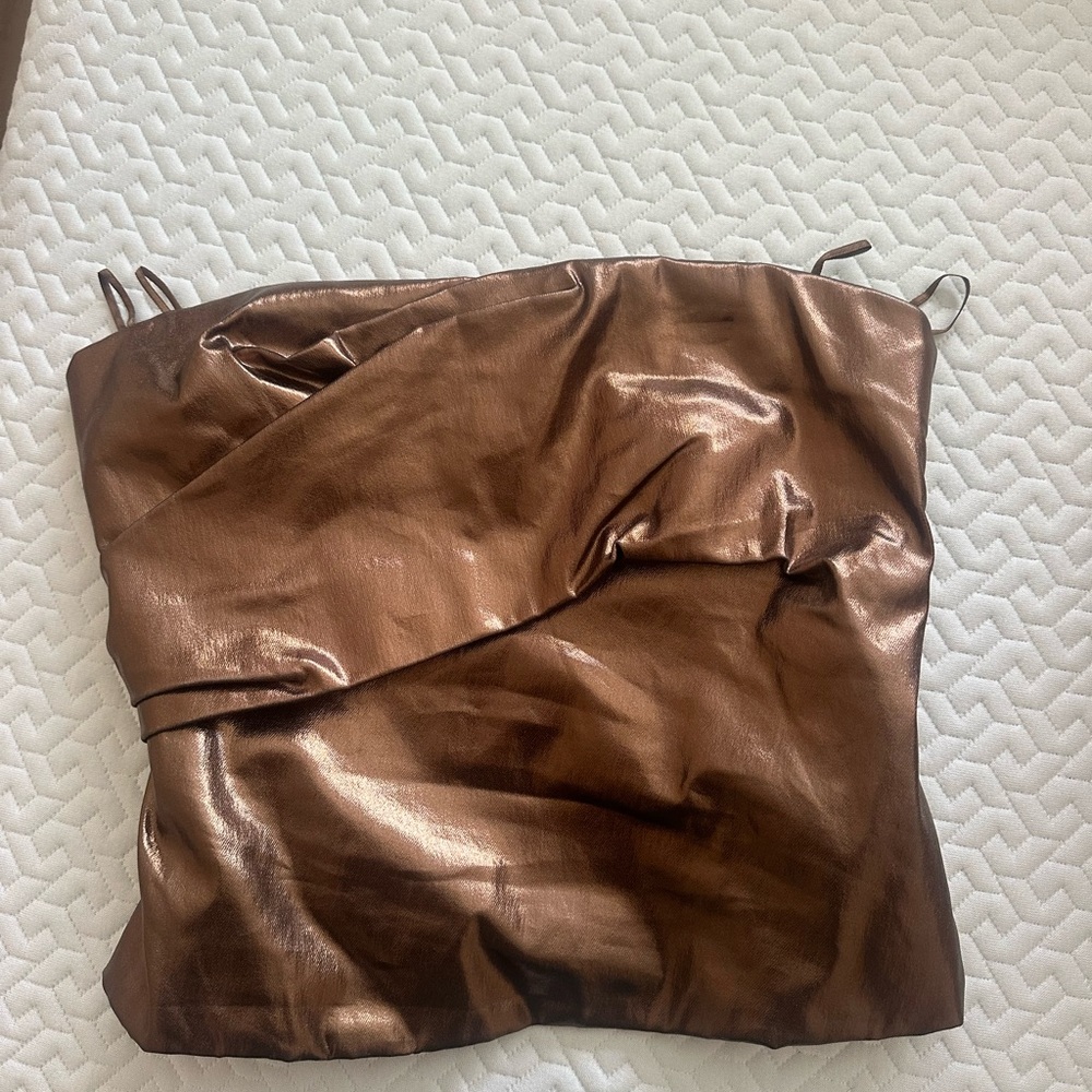 Shimmery Bronze Metallic Strapless Top